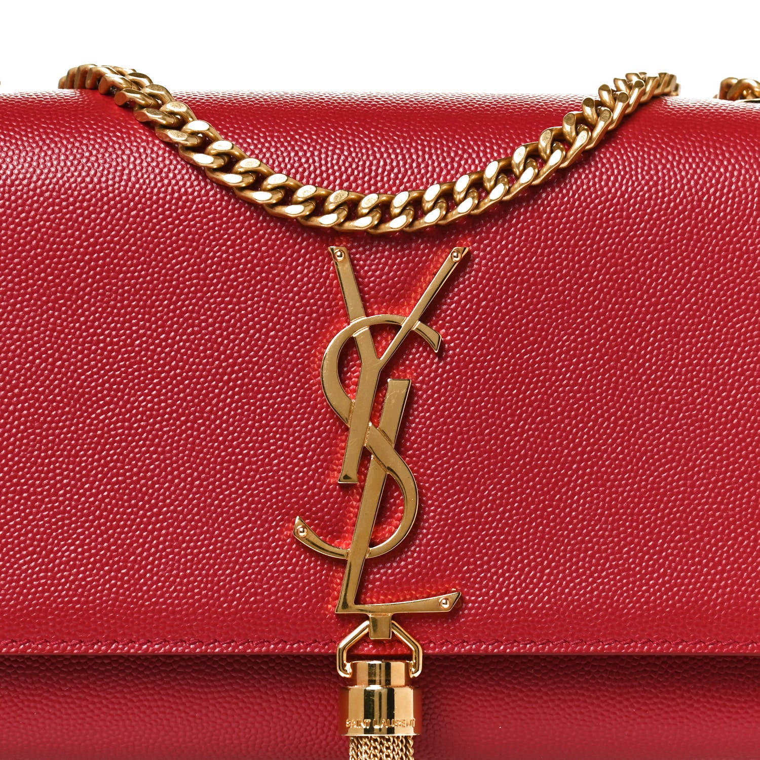 Saint Laurent Grain De Poudre Small Classic Monogram Kate Tassel Satchel Red 7 of 11