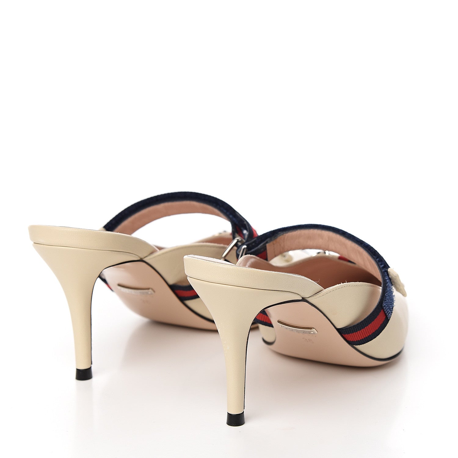 Gucci Malaga Kid Sylvie Web Cross Strap Mid-Heel Slides 36 Vintage White 4 of 10