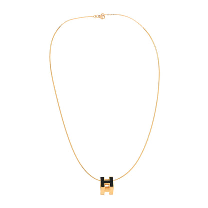 Hermes Gold Lacquered Cage d'H Pendant Necklace Black 3 of 5