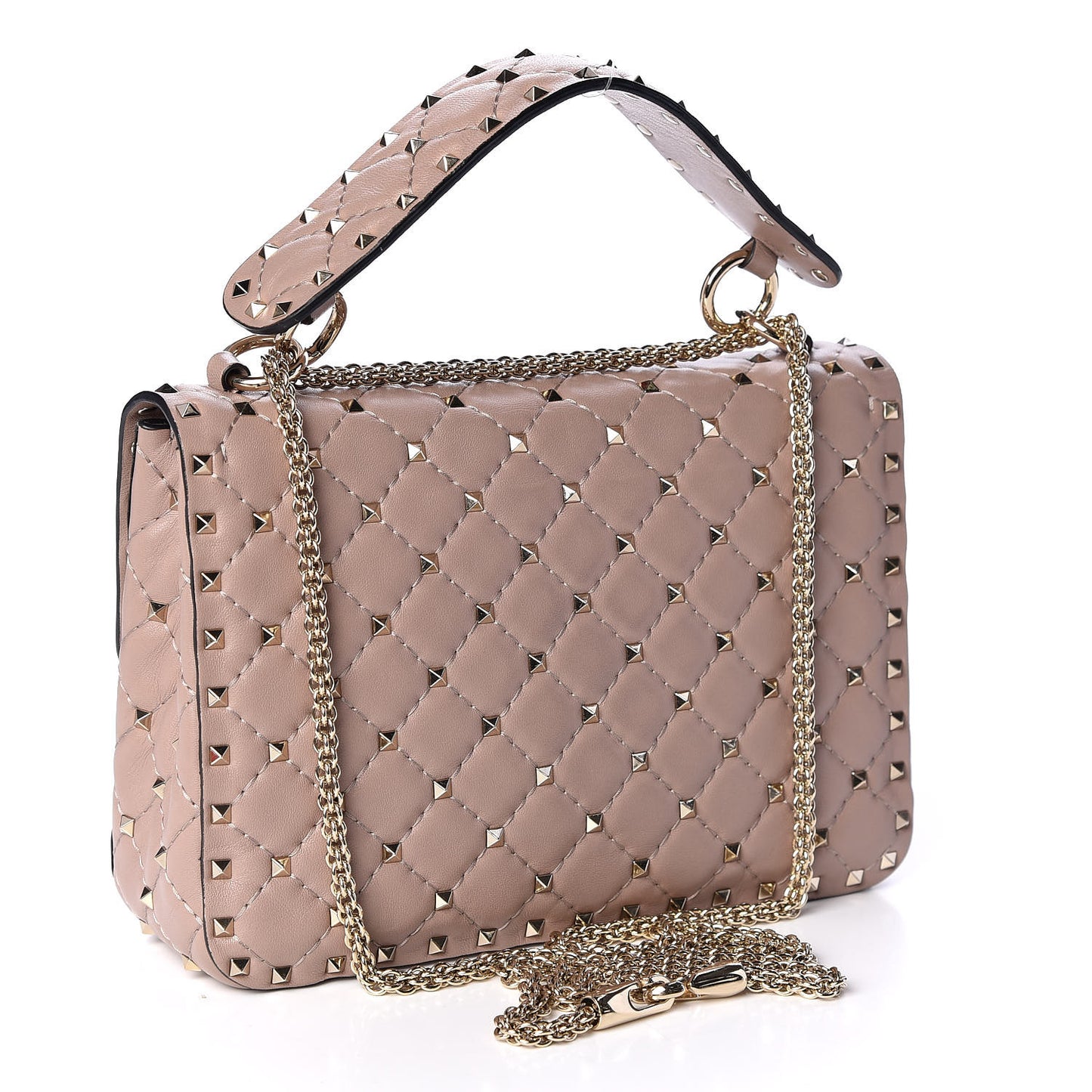 Lambskin Medium Rockstud Spike Shoulder Bag Poudre