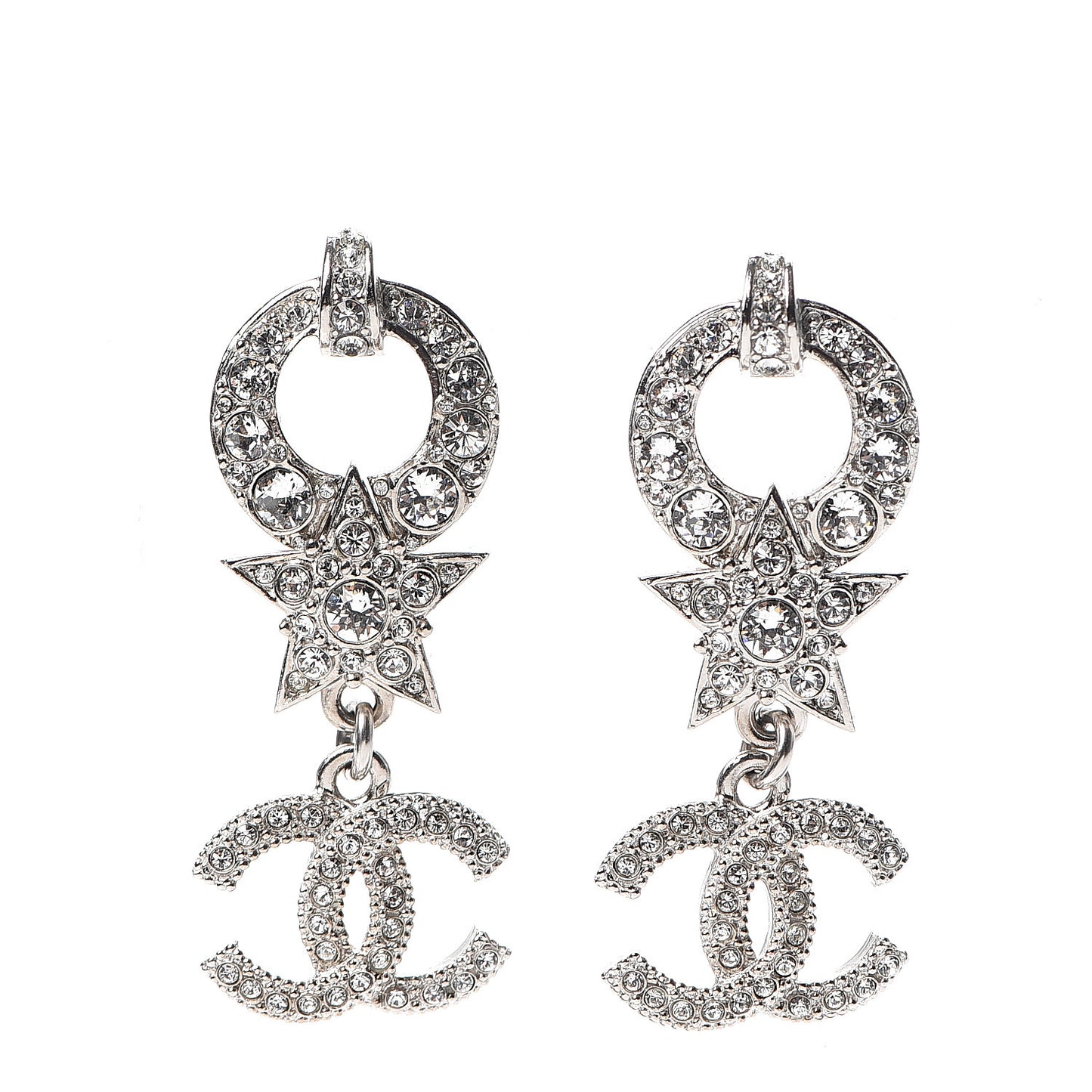 Strass Crystal CC Star Drop Earrings Silver