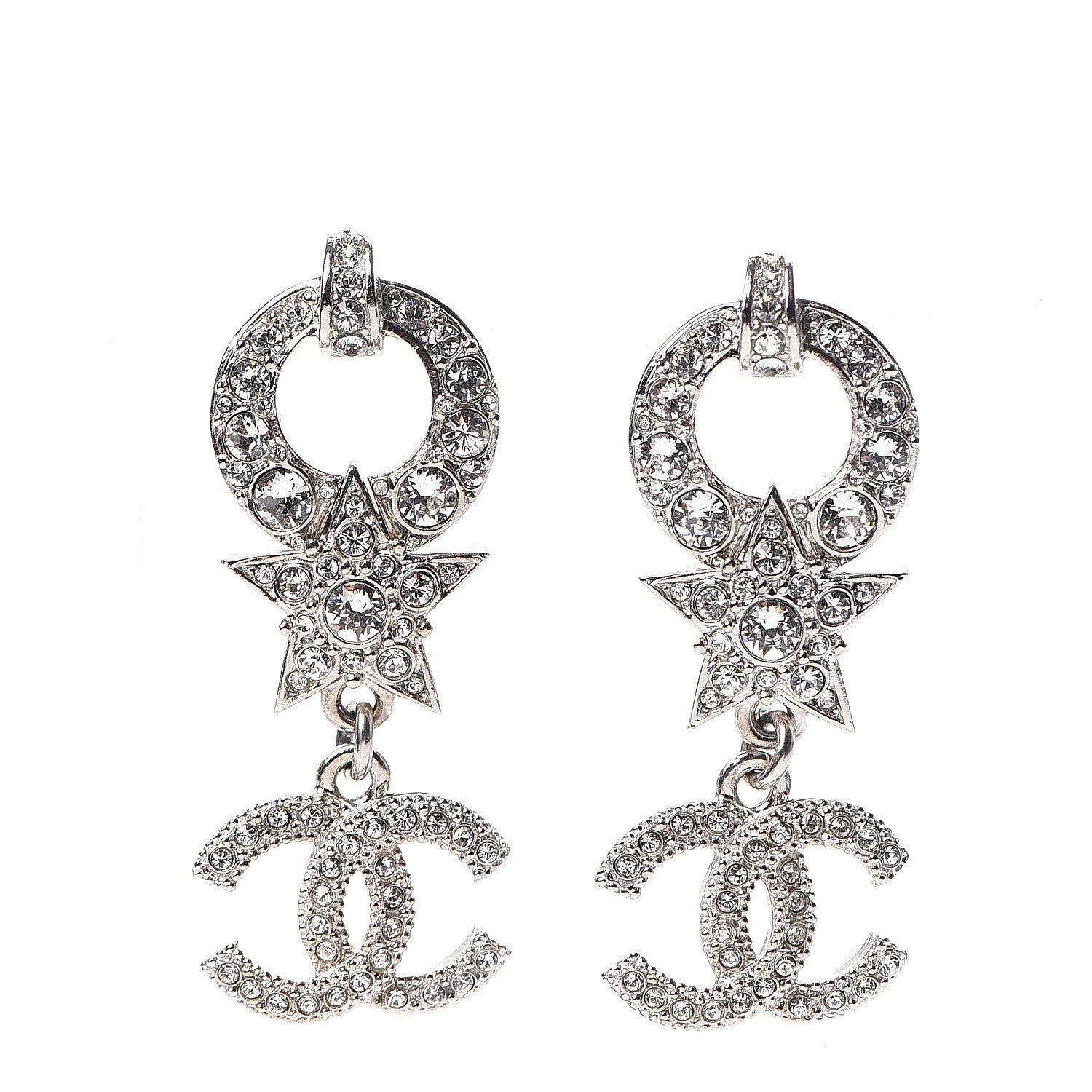 Chanel Strass Crystal CC Star Drop Earrings Silver 1 of 5