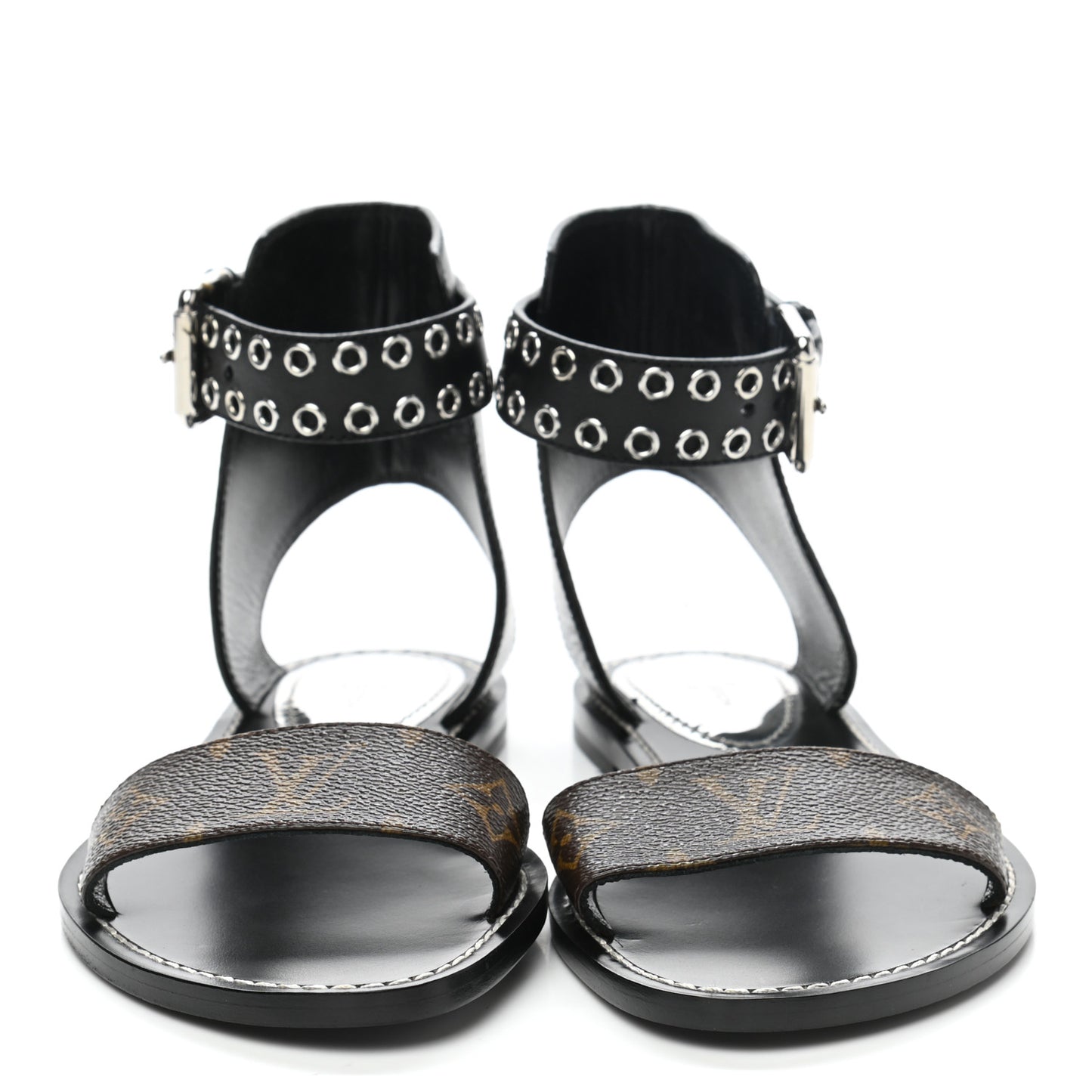 Calfskin Monogram Passenger Flat Sandals 37.5 Black