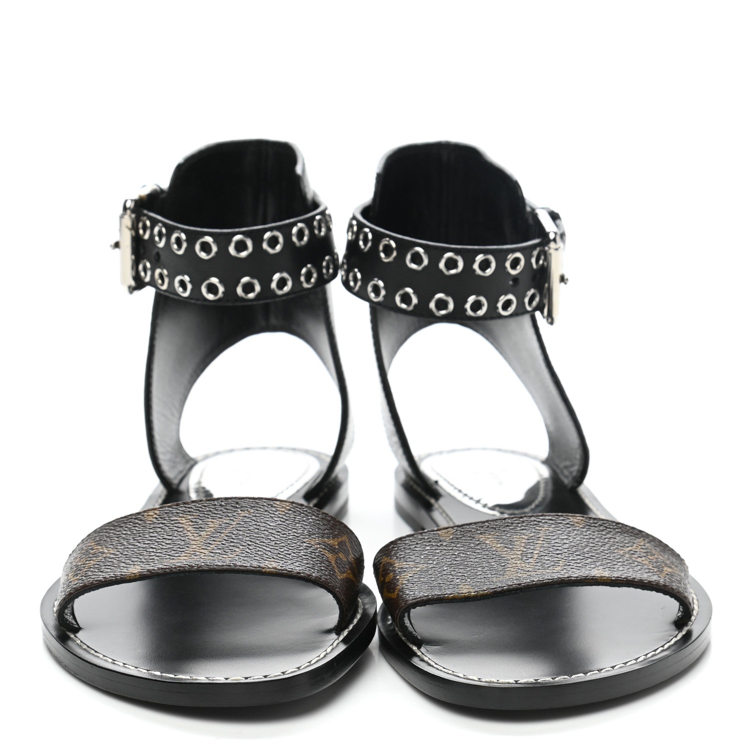 Louis Vuitton Calfskin Monogram Passenger Flat Sandals 37.5 Black 2 of 8