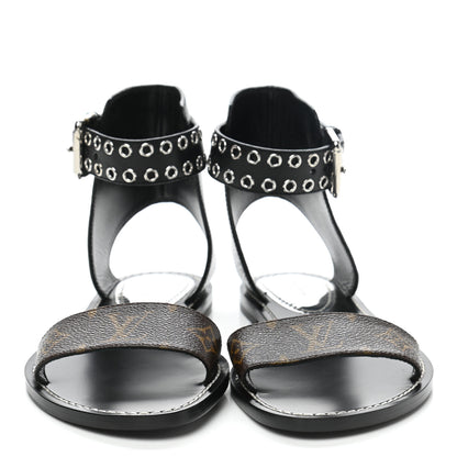 Louis Vuitton Calfskin Monogram Passenger Flat Sandals 37.5 Black 2 of 8