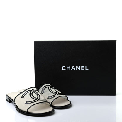 Chanel Mesh Patent Calfskin CC Sandal Mule 38.5 White Black 10 of 10