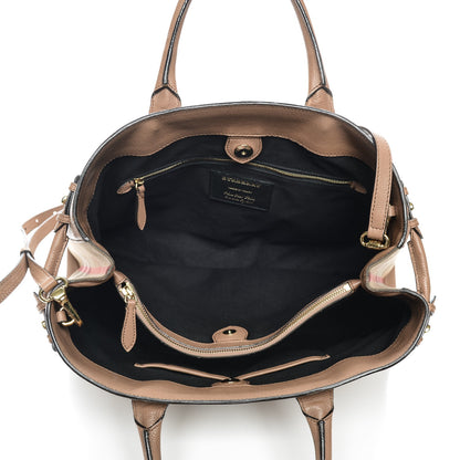 Burberry Grainy Calfskin House Check Large Banner Tote Dark Sand 11 of 12