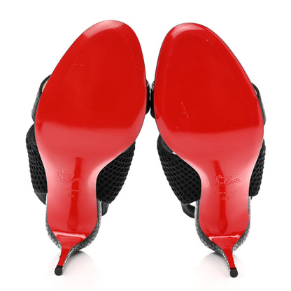 Christian Louboutin Calfskin Mesh Snakeskin Embossed Georgette 85 Sandals 38 Black 5 of 10