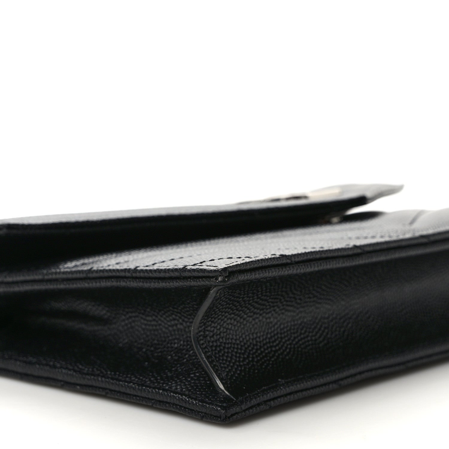 Saint Laurent Grain De Poudre Matelasse Chevron Monogram Envelope Chain Wallet Black 8 of 11