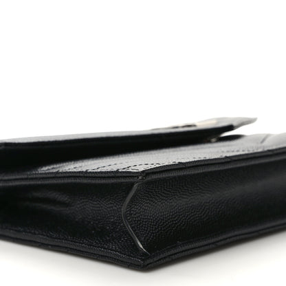 Saint Laurent Grain De Poudre Matelasse Chevron Monogram Envelope Chain Wallet Black 8 of 11