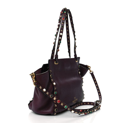 Valentino Garavani Grained Calfskin Small Rockstud Rolling Tote Rubin 3 of 9