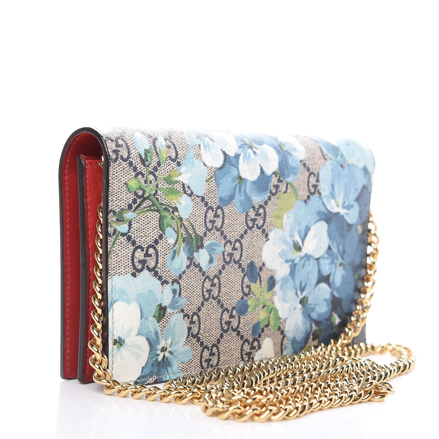 Gucci GG Supreme Monogram Blooms Chain Wallet Blue 3 of 10