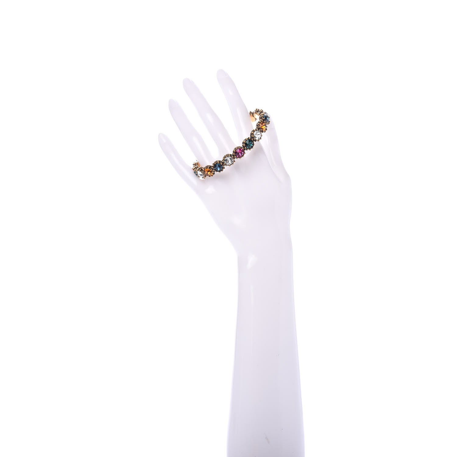 Gucci Metal Crystal Feline Cuff 18 Aged Gold Multicolor 2 of 8