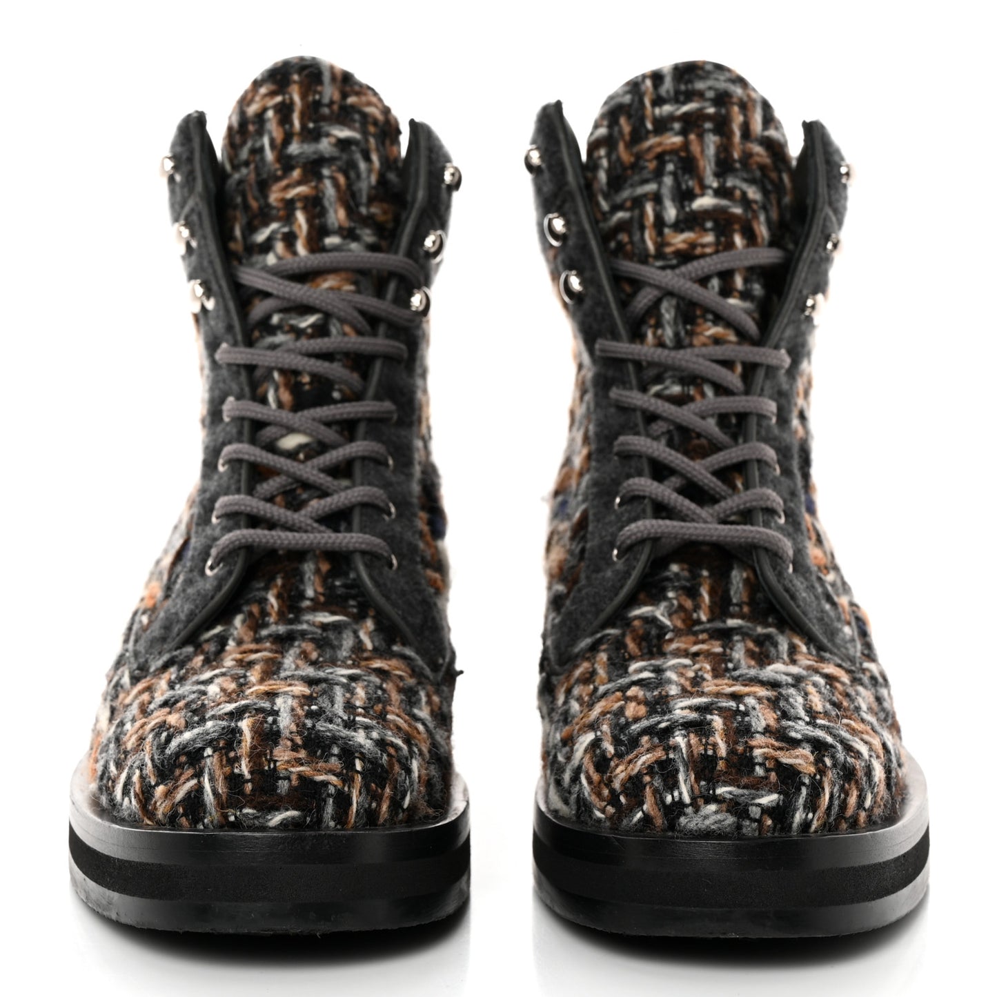 Tweed Lace Up Short Boots 38 Green Brown Black