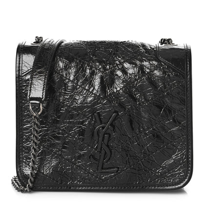 Saint Laurent Crinkled Calfskin Matelasse Monogram Niki Chain Wallet Black 1 of 9
