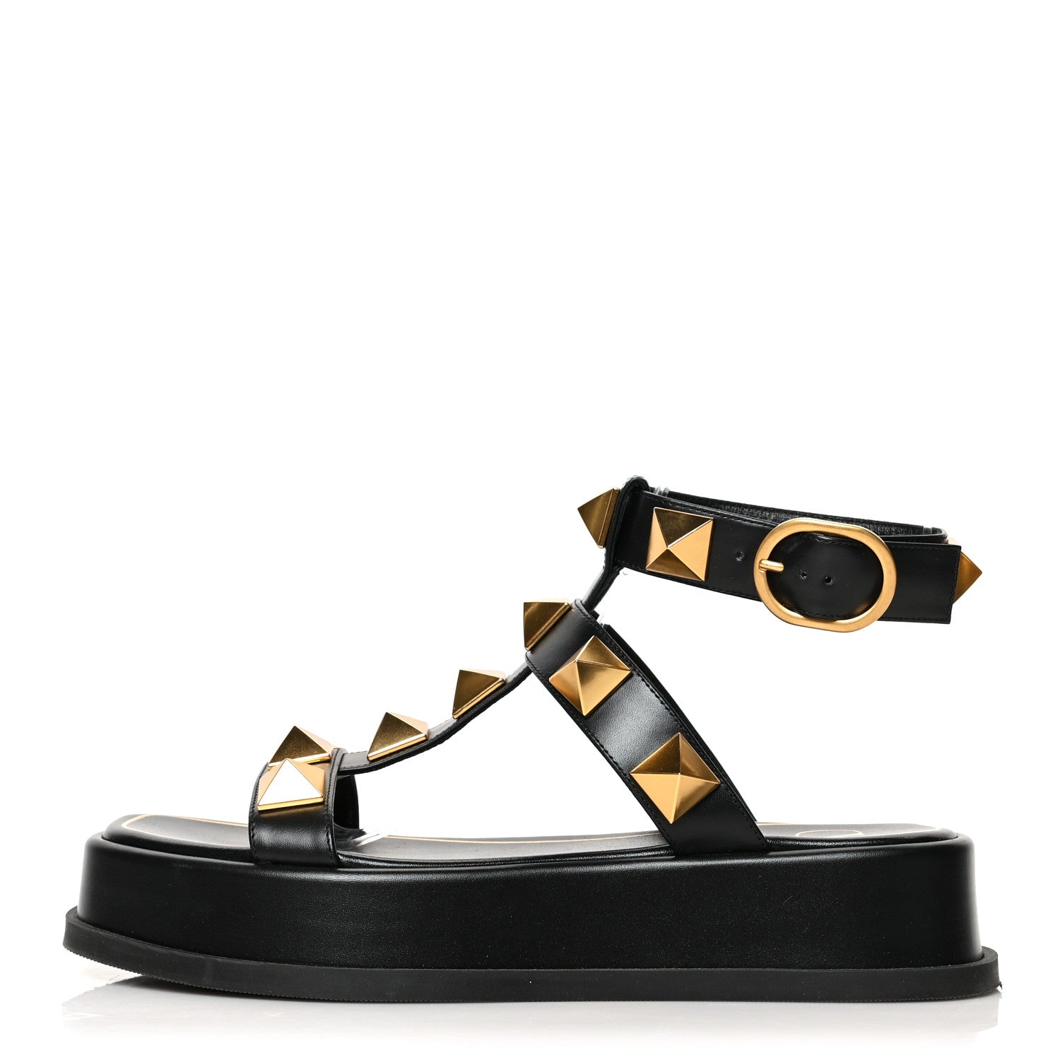 Valentino Garavani Calfskin Roman Stud Ankle Strap 30/40mm Platform Sandals 37.5 Black 1 of 8