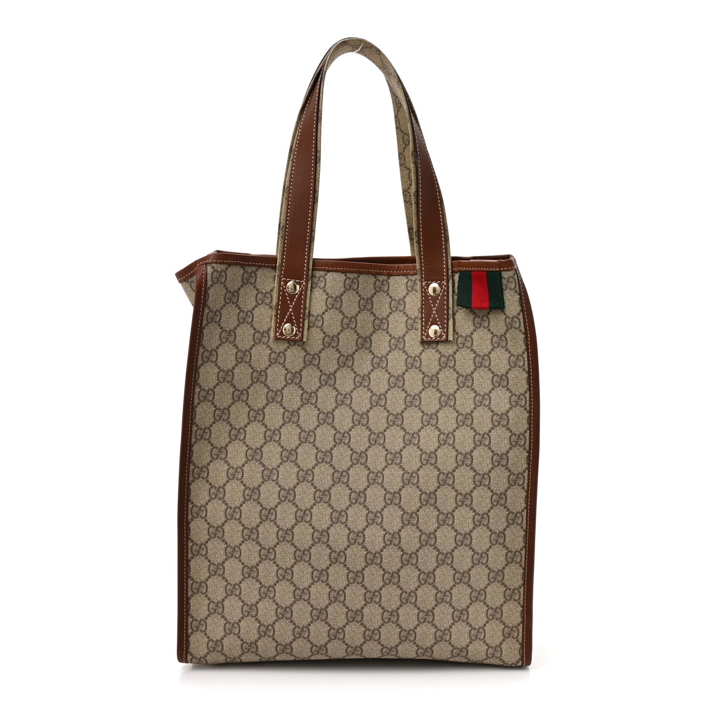 GG Plus Monogram Small Signature Web Loop Vertical Tote Light Brown