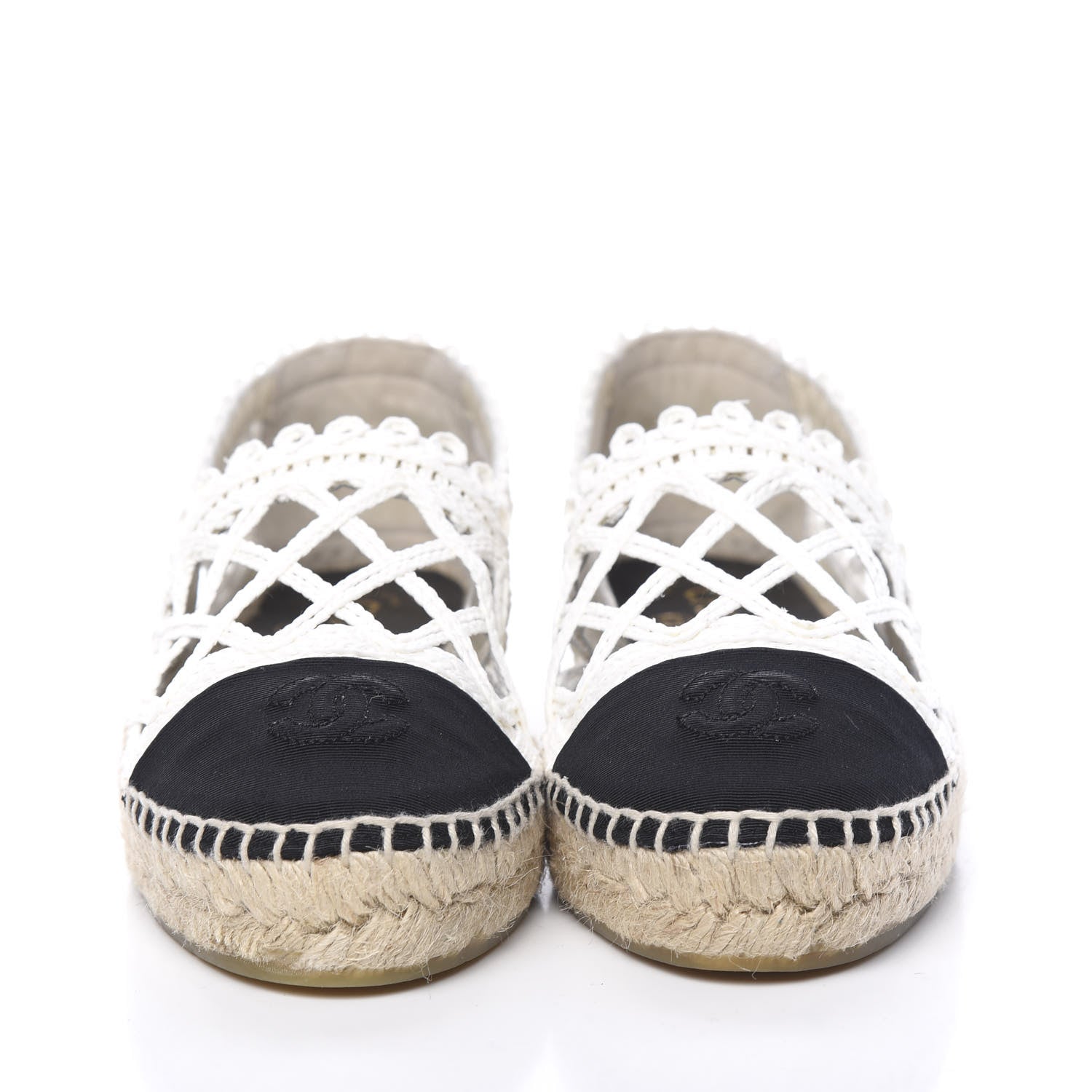 Chanel Woven Fabric Grosgrain CC Espadrilles 38 White Black 2 of 13