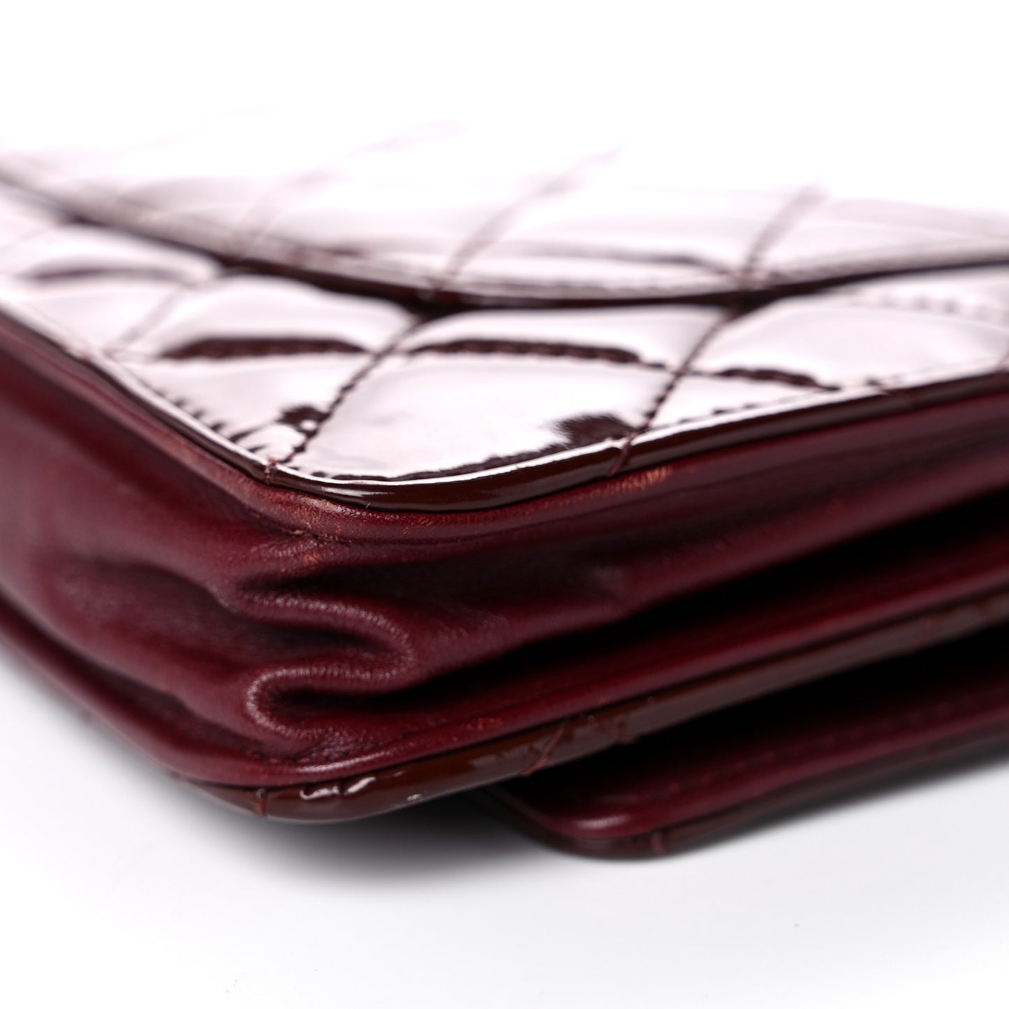 Patent Quilted Wallet On Chain WOC Burgundy