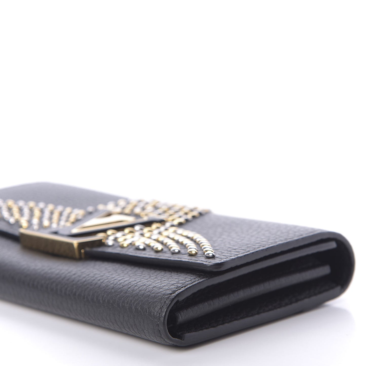 Taurillon Studded Fleur de Lys Capucines Wallet Black