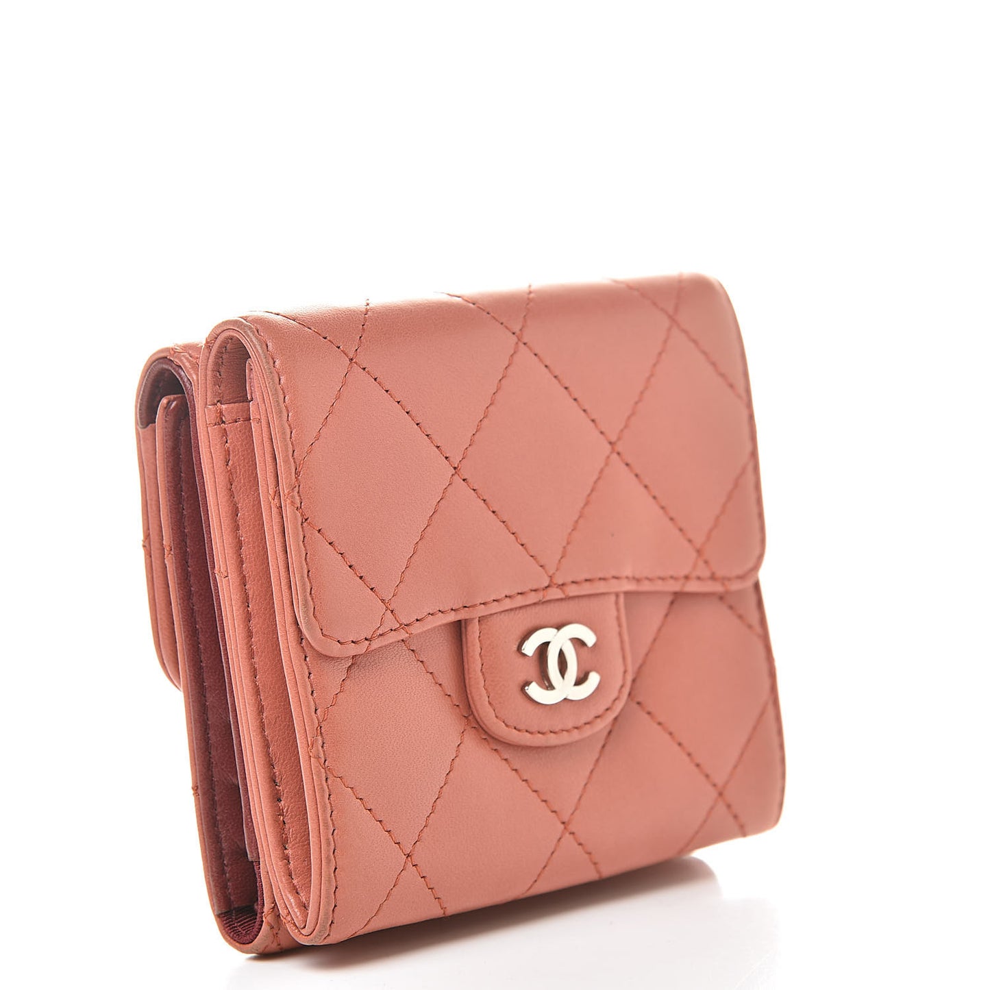 Lambskin Quilted Compact Flap Wallet Red