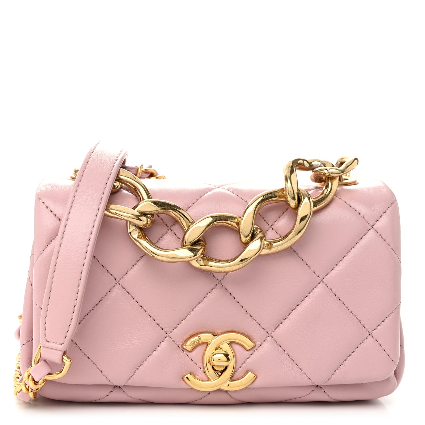 Lambskin Quilted Mini Color Match Flap Light Pink