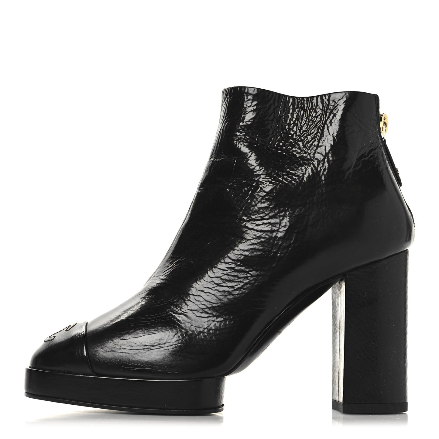 Crumpled Calfskin Cap Toe CC Ankle Boots 35.5 Black