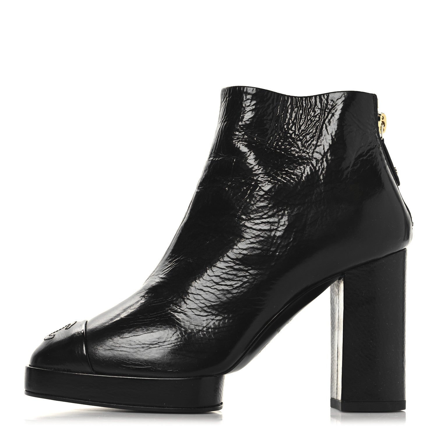 Chanel Crumpled Calfskin Cap Toe CC Ankle Boots 35.5 Black 1 of 9