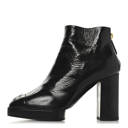 Chanel Crumpled Calfskin Cap Toe CC Ankle Boots 35.5 Black 1 of 9