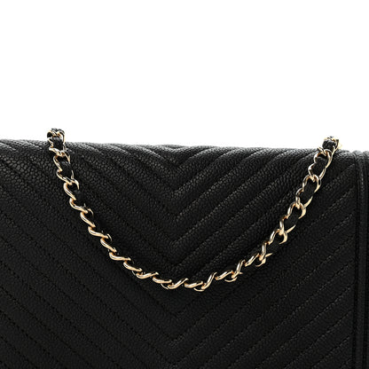 Chanel Caviar Chevron Quilted Boy Wallet On Chain WOC Black 9 of 14