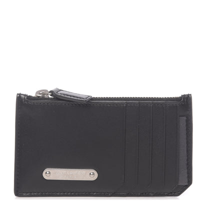 Saint Laurent Calfskin Plate 5 Fragments Zip Pouch Card Holder Black 1 of 8