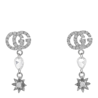 Gucci 18K White Gold Diamond Double G Flower Drop Earrings 1 of 6