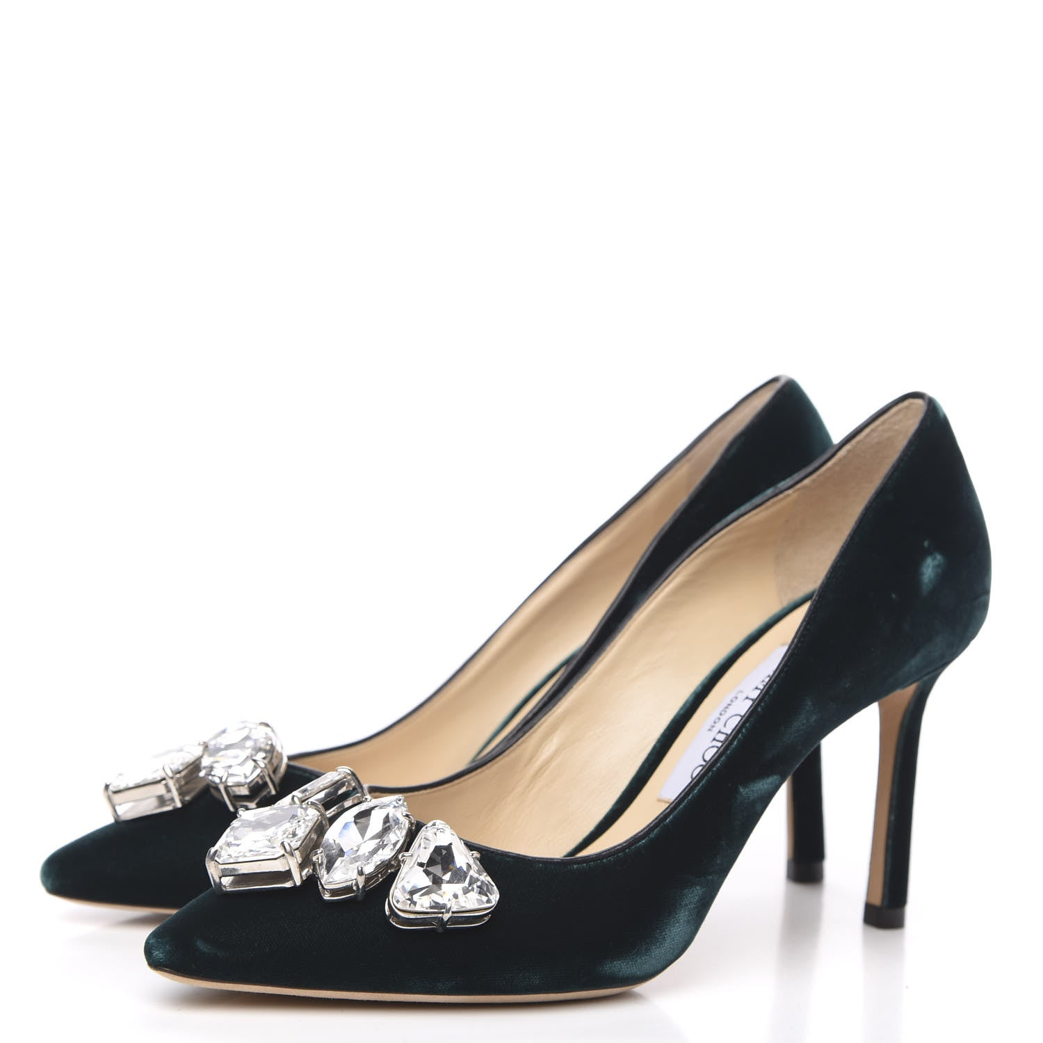 Jimmy Choo Velvet Crystal Embellished Marvel 85 Pumps 37 Bottle Green 3 of 9