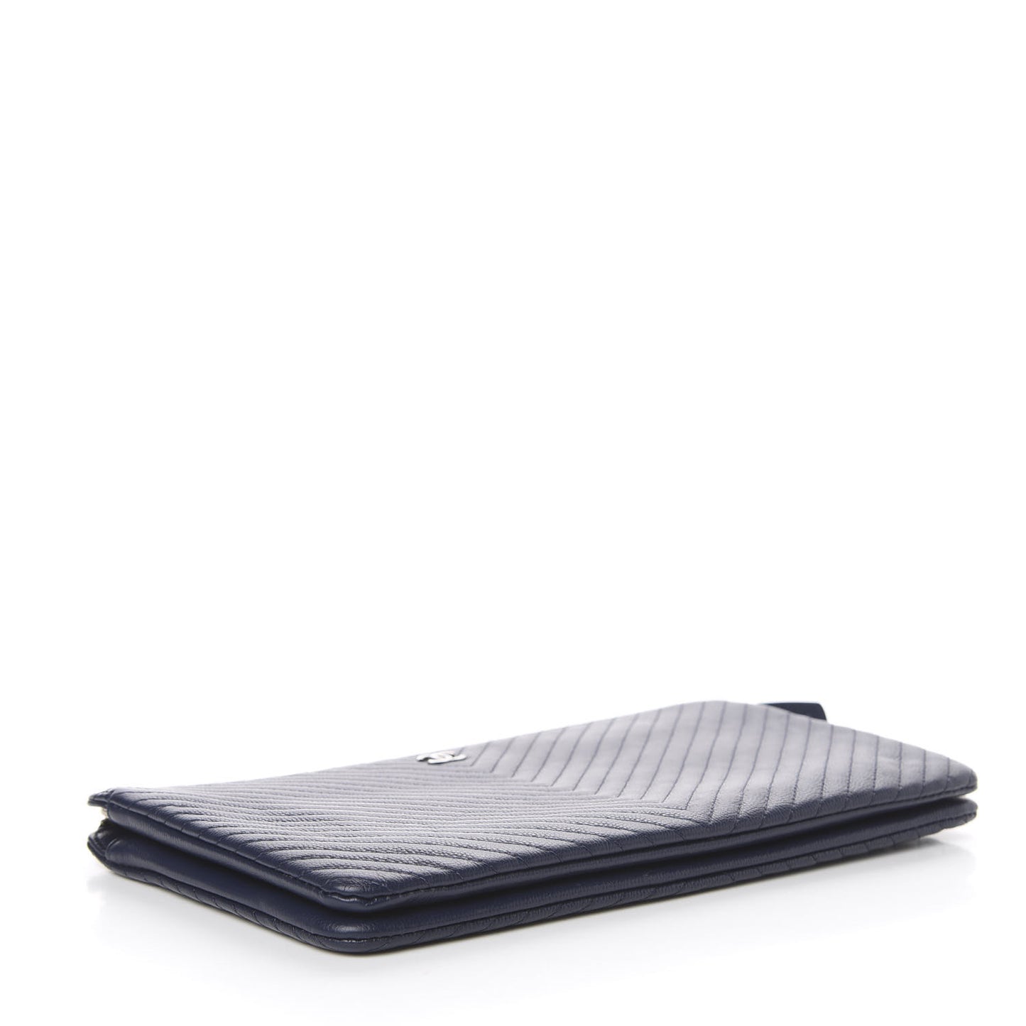 Caviar Chevron Quilted Large Zipped Clutch Navy