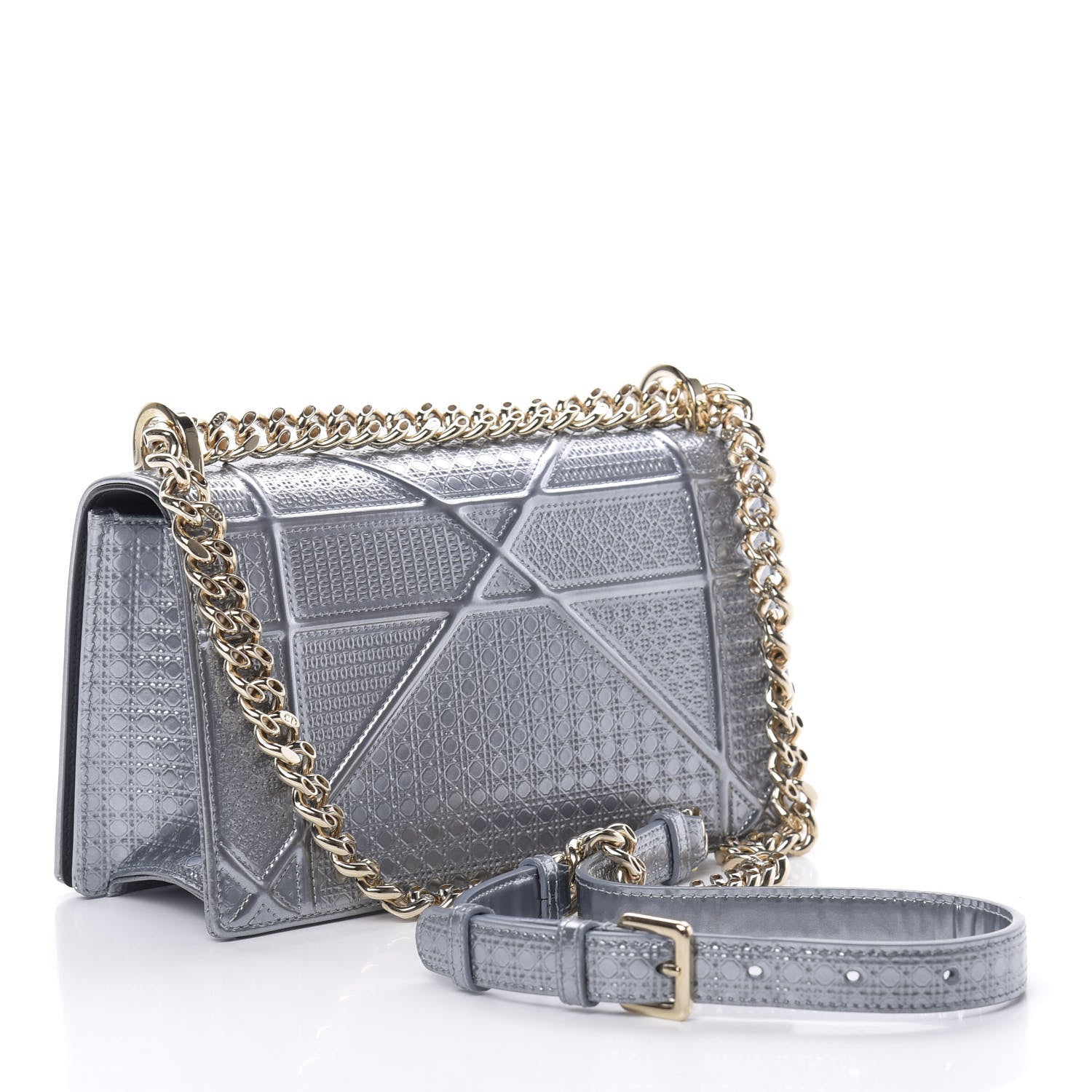 Christian Dior Metallic Patent Micro-Cannage Small Diorama Flap Bag Silver 4 of 13