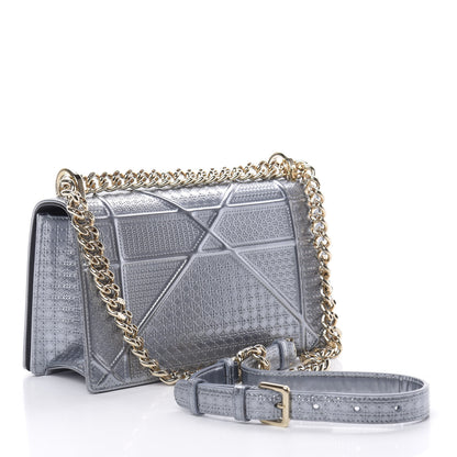 Christian Dior Metallic Patent Micro-Cannage Small Diorama Flap Bag Silver 4 of 13