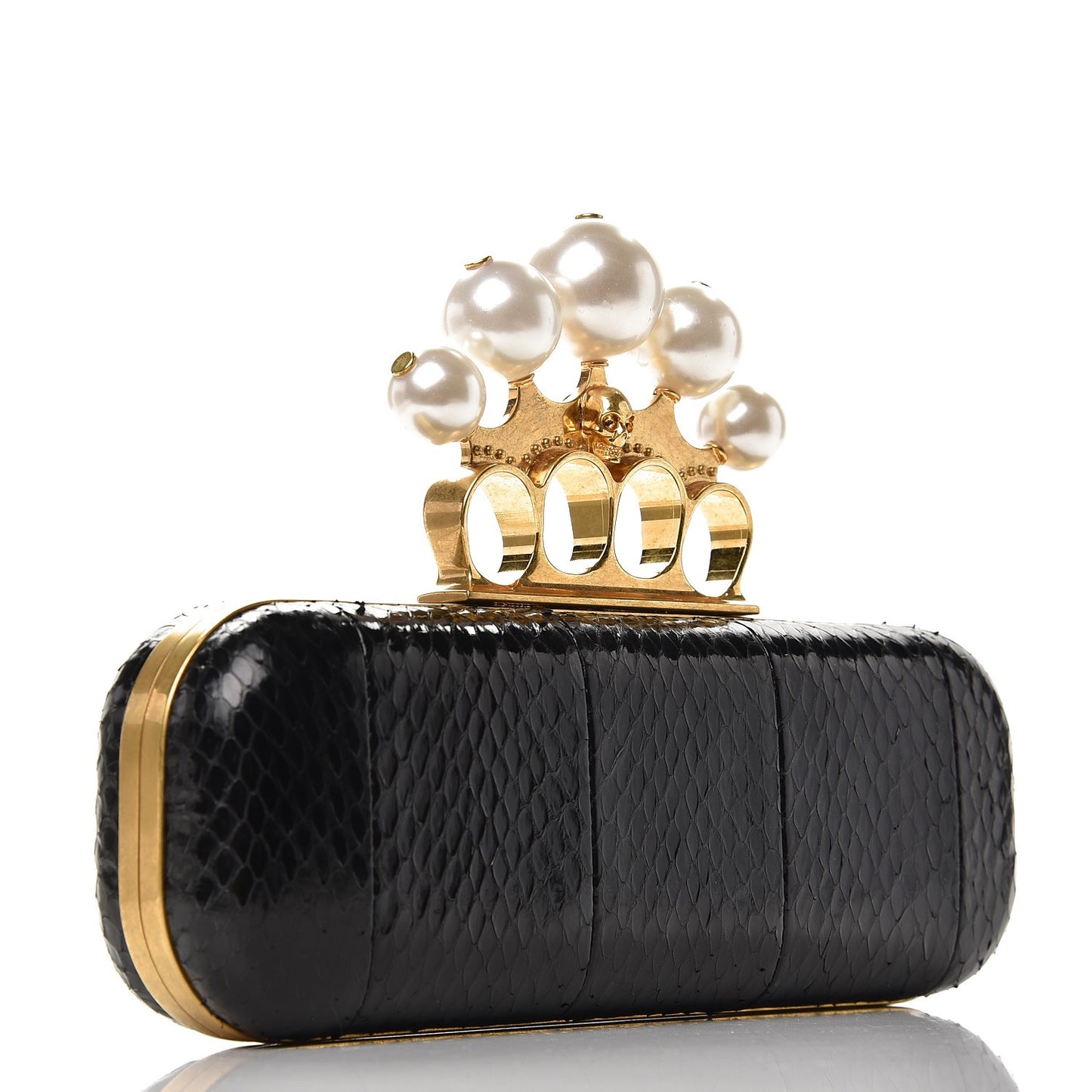 Python Pearlescent Knuckle Duster Clutch Black Gold