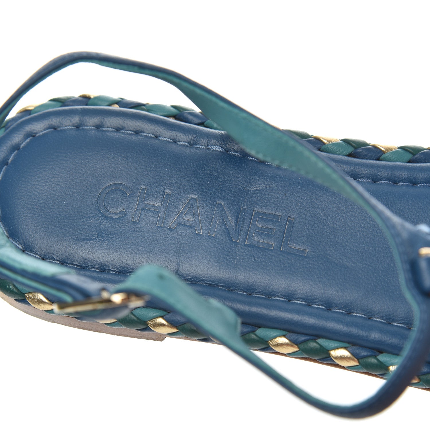 Chanel Lambskin Braided CC Logo Thong Sandals 39 Blue Gold 8 of 16