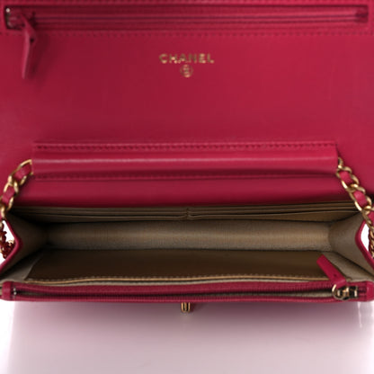 Chanel Lambskin Quilted CC Pearl Crush Wallet on Chain WOC Dark Pink 5 of 11