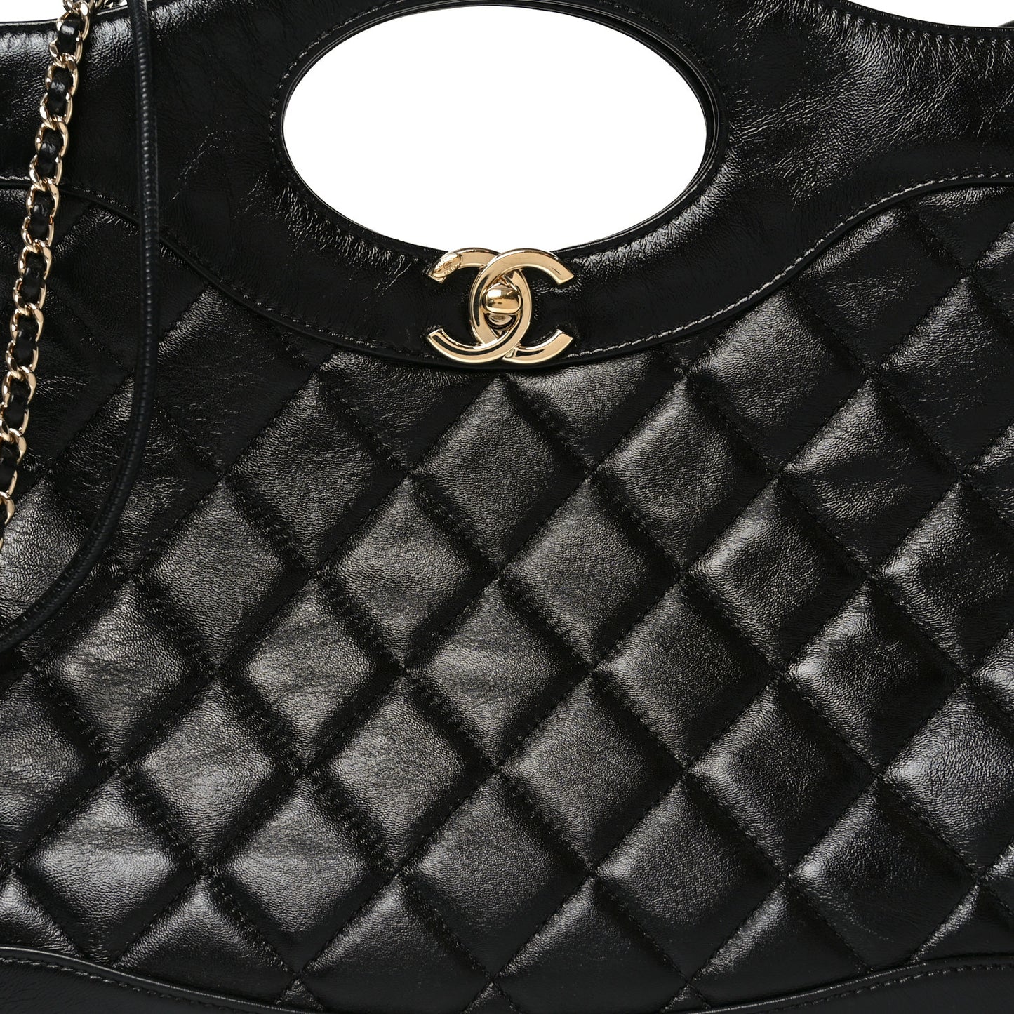 Shiny Lambskin Quilted 31 Shopping Bag Black