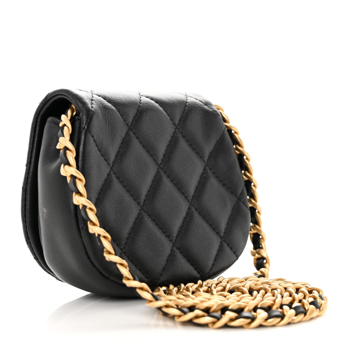 Calfskin Quilted Mini Coco Mail Clutch with Chain Black