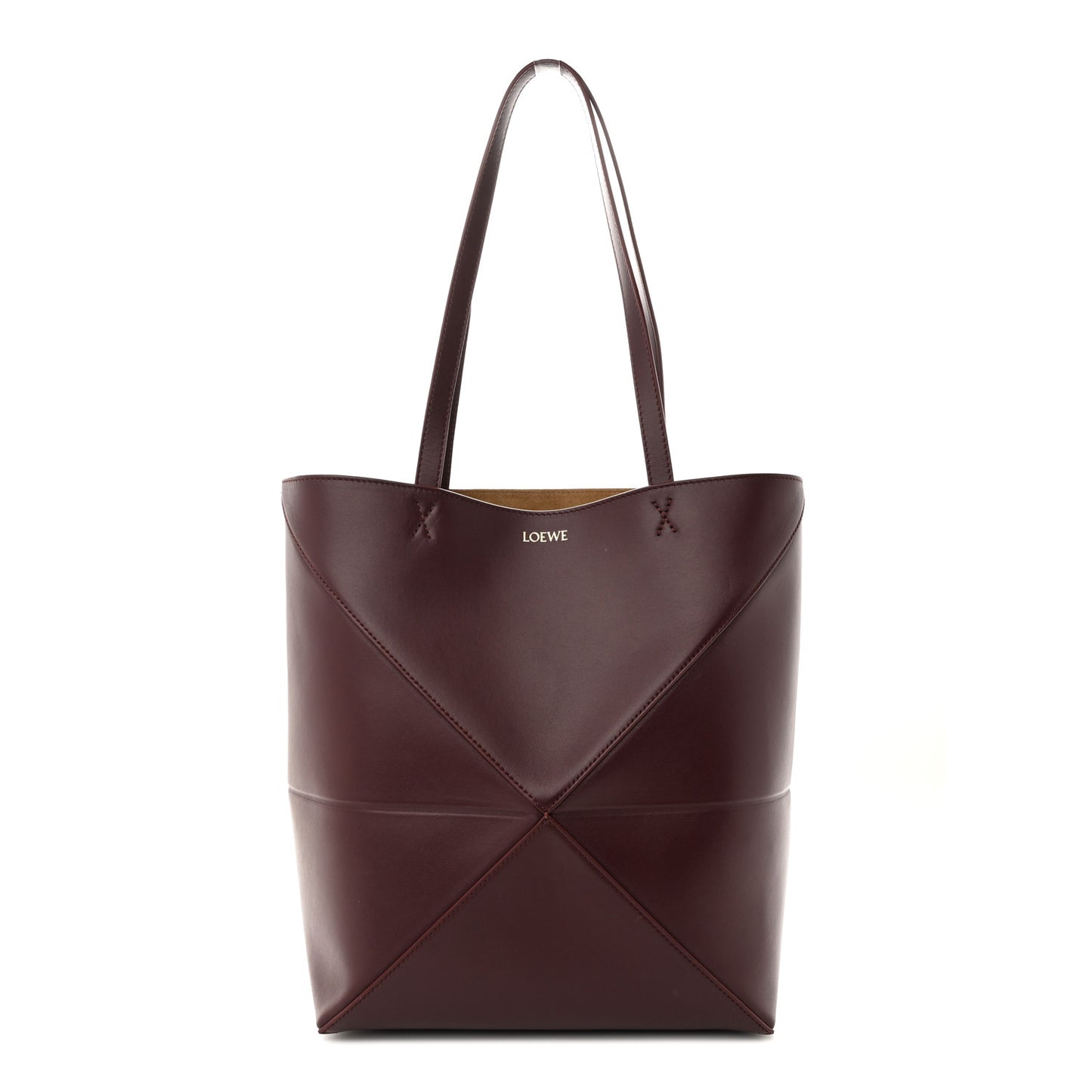 Shiny Calfskin Medium Puzzle Fold Tote Dark Burgundy