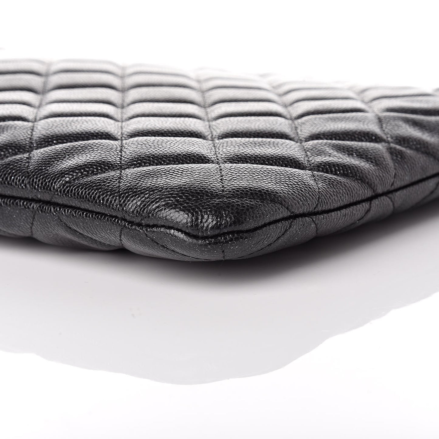 Iridescent Caviar Quilted Large Cosmetic Case Black