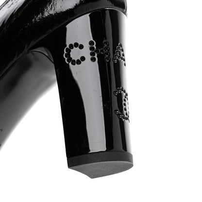Chanel Patent Calfskin Crystal Cap Toe Logo Pumps 38 Black 11 of 11