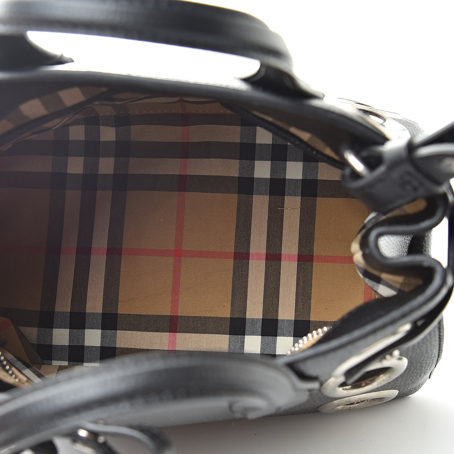 Burberry Grainy Calfskin House Check Grommet Baby Banner Tote Black 5 of 11