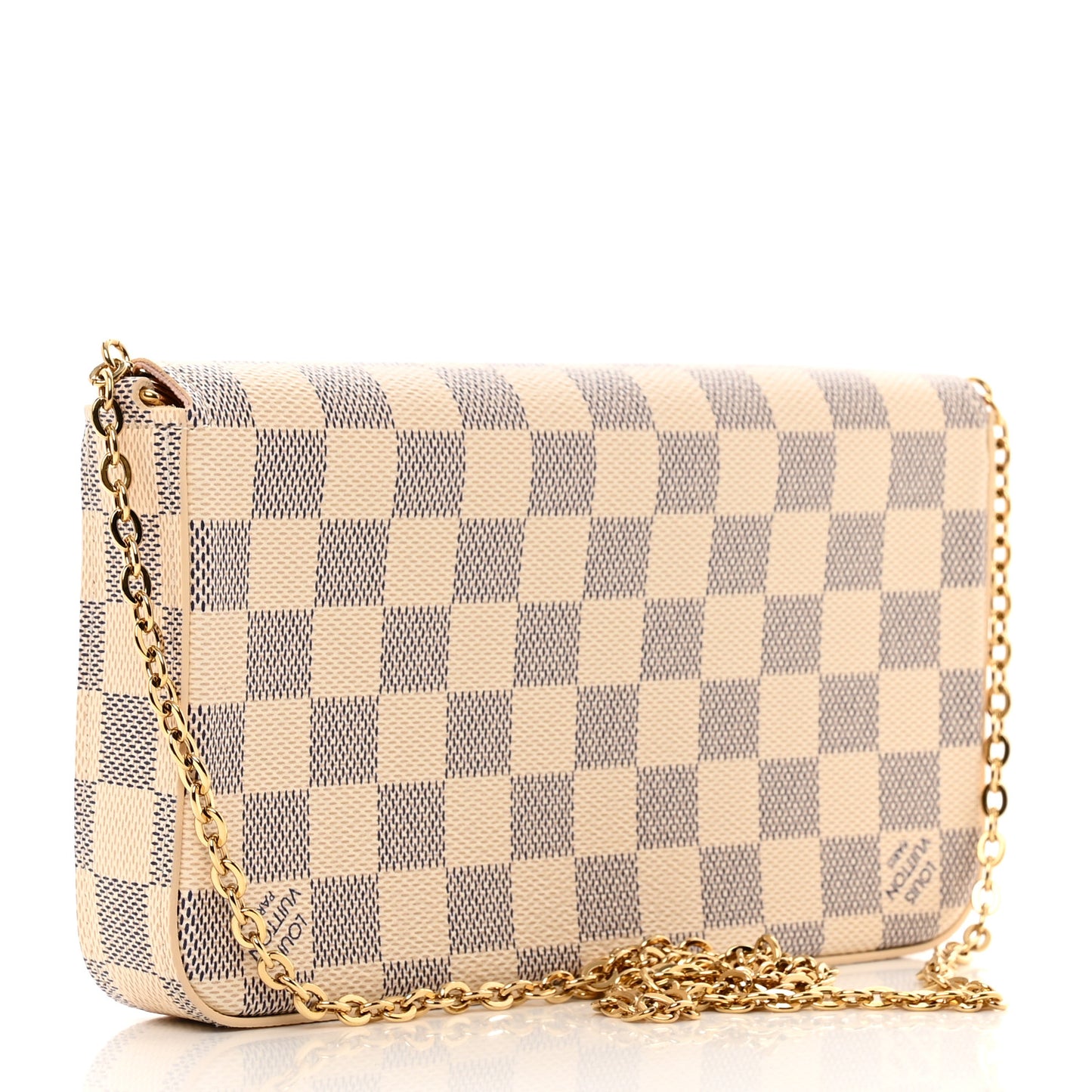 Damier Azur Pochette Felicie Chain Wallet Rose Ballerine
