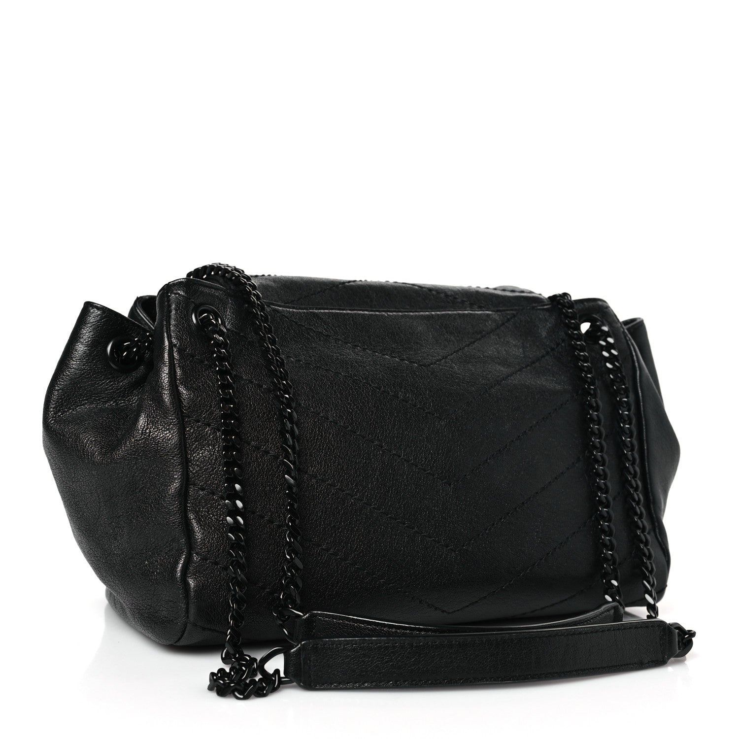 Saint Laurent Pebbled Lambskin Chevron Monogram Small Nolita Black 3 of 9