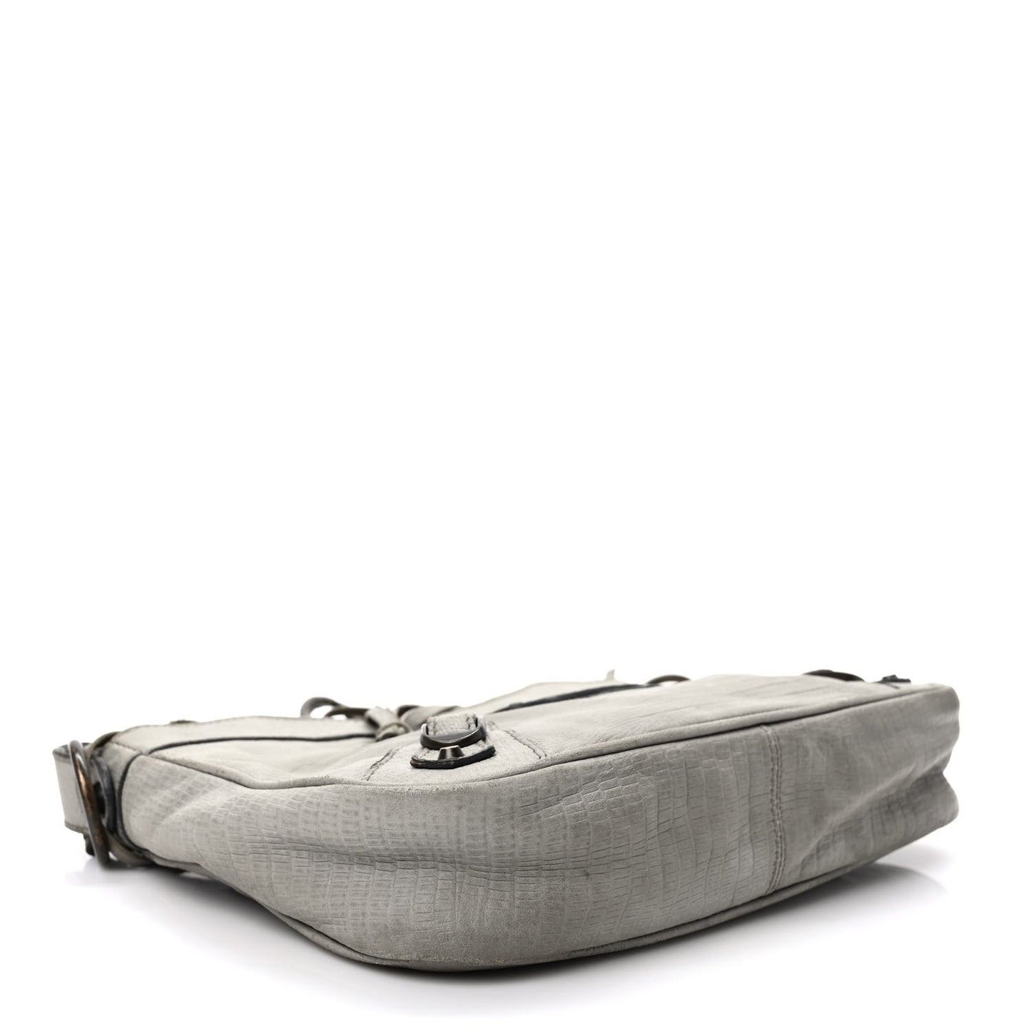 Agneau Lizard Embossed Classic Hardware Hip Gris Clair