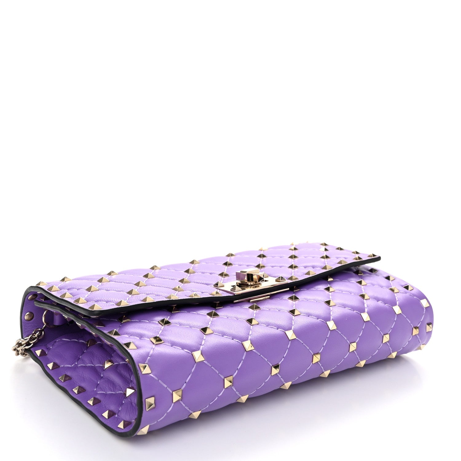Valentino Garavani Nappa Rockstud Spike Wallet on Chain Purple 4 of 10
