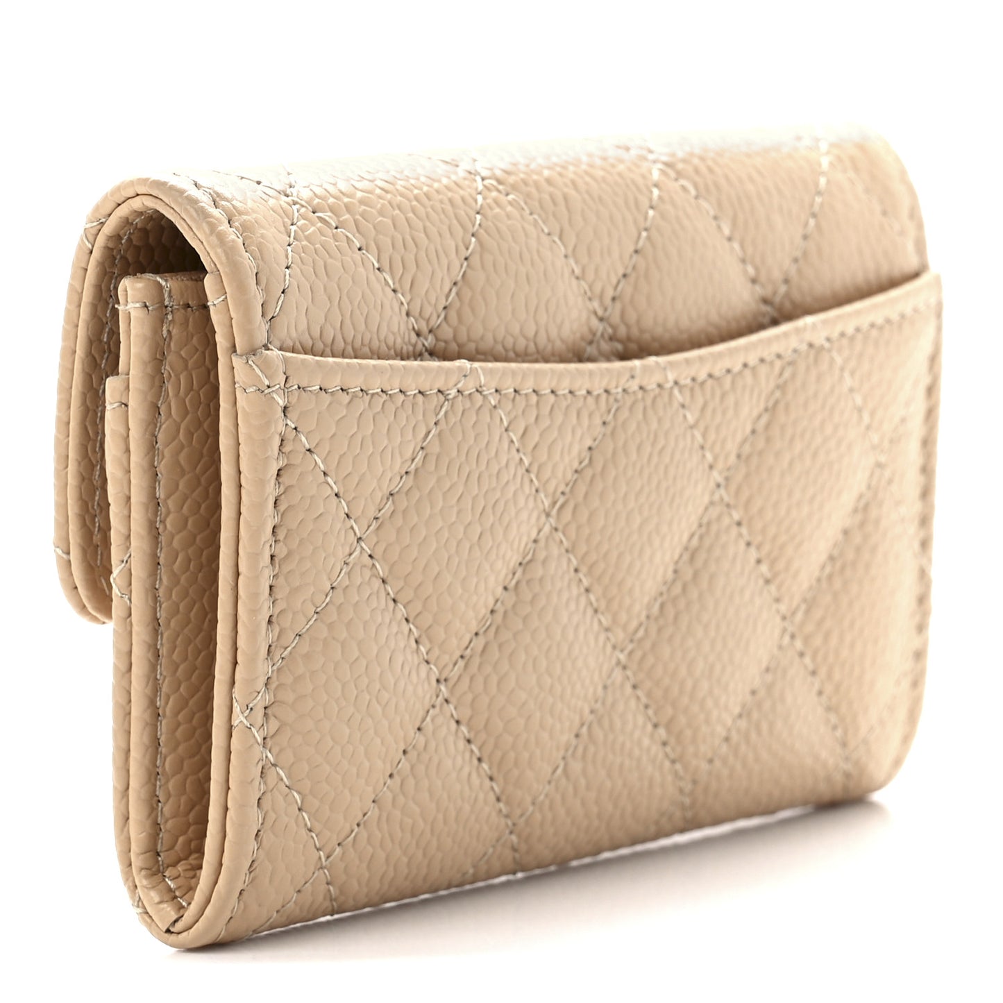 Caviar Quilted Flap Card Holder Wallet Light Beige